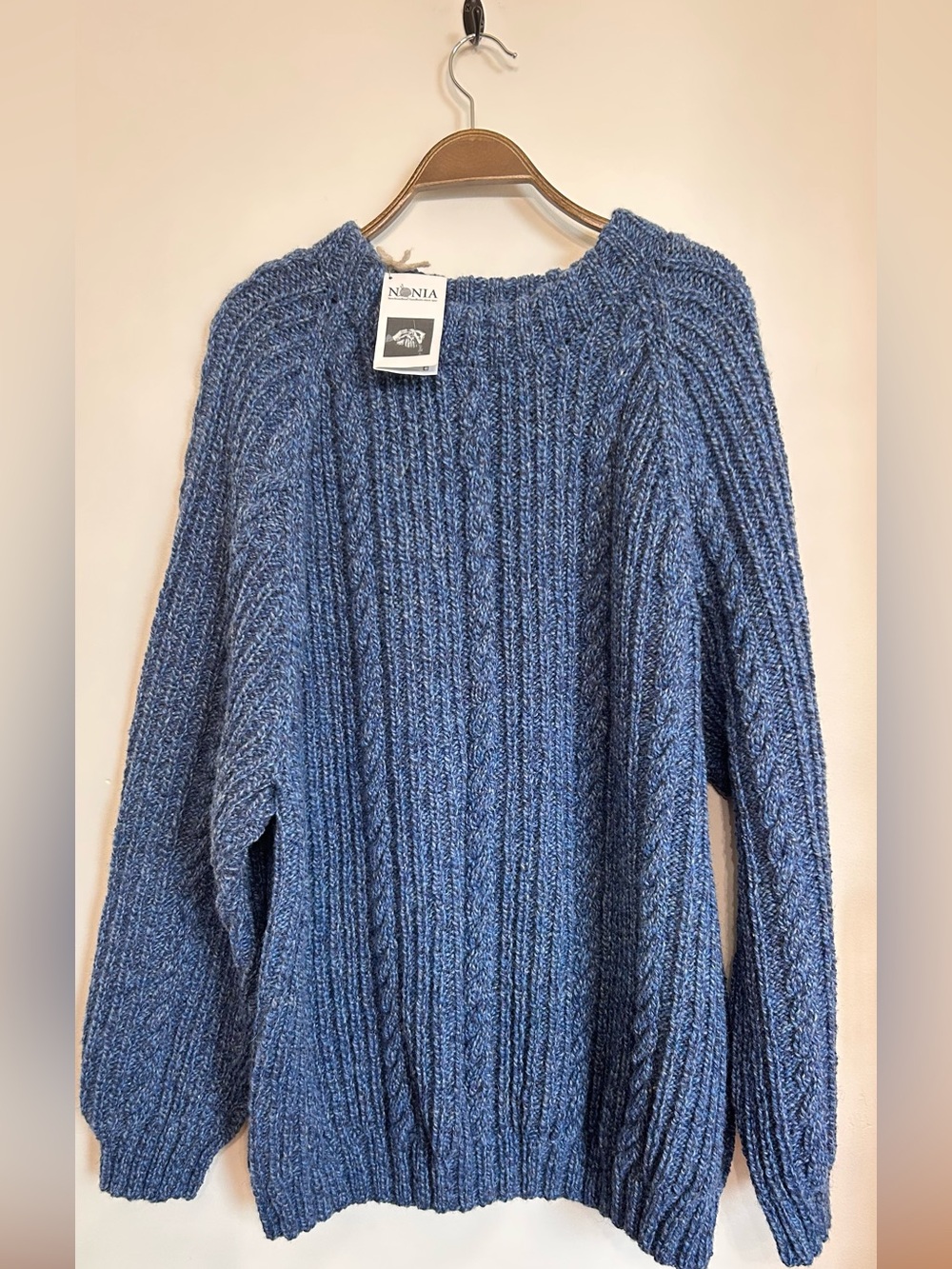 NWT NONIA 100% WOOL HEAVY KNIT HAND KNIT CABLE KNIT SWEATER FROM NEWFOUNDLAND